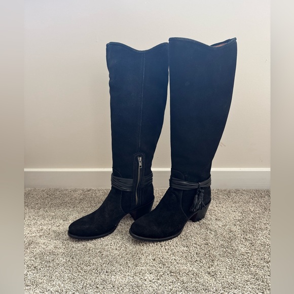 Luccese black suede tall boots with leather ankle tie size 9.5 - Picture 2 of 8